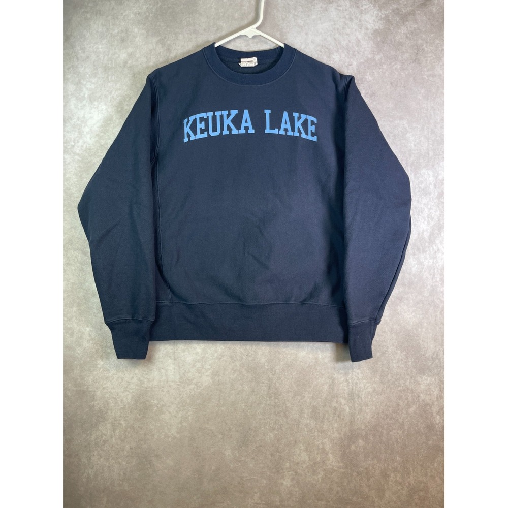 VINTAGE Champion Keuka Lake Reverse Weave Sweatshirt Mens Medium Blue Pullover